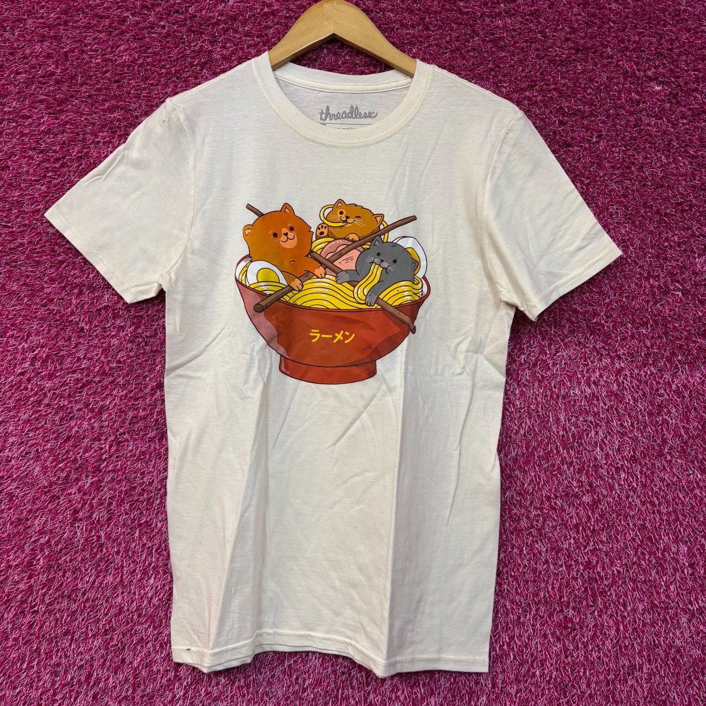 Threadless Ramen and Cats Kawaii Graphic Design T-shirt Small