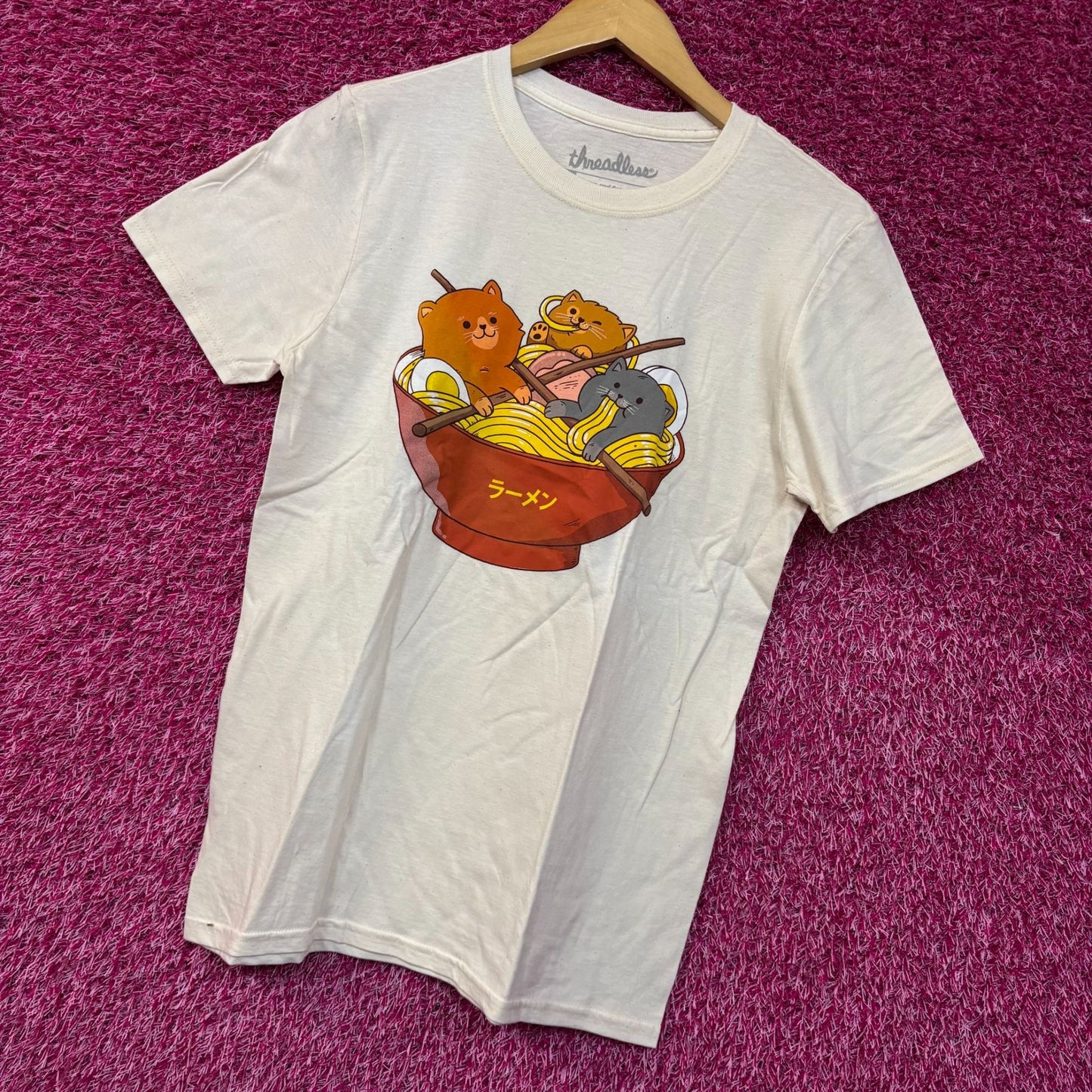 Threadless Ramen and Cats Kawaii Graphic Design T-shirt Small