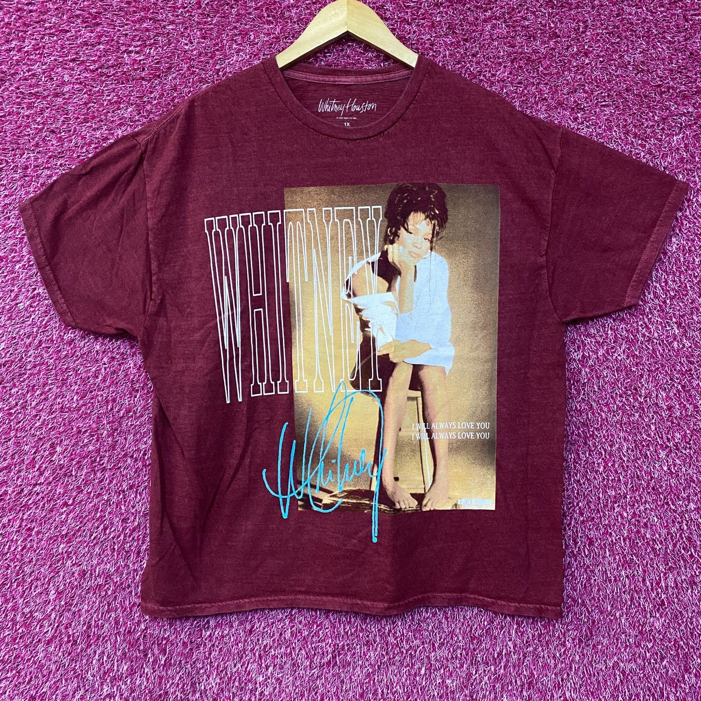 Whitney Houston I Will Always Love You Washed Graphic Burgundy T-Shirt XL