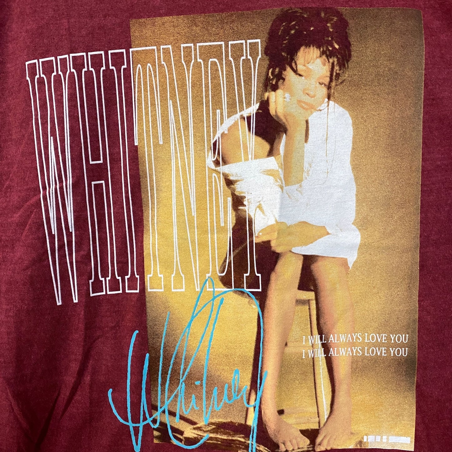 Whitney Houston I Will Always Love You Washed Graphic Burgundy T-Shirt XL