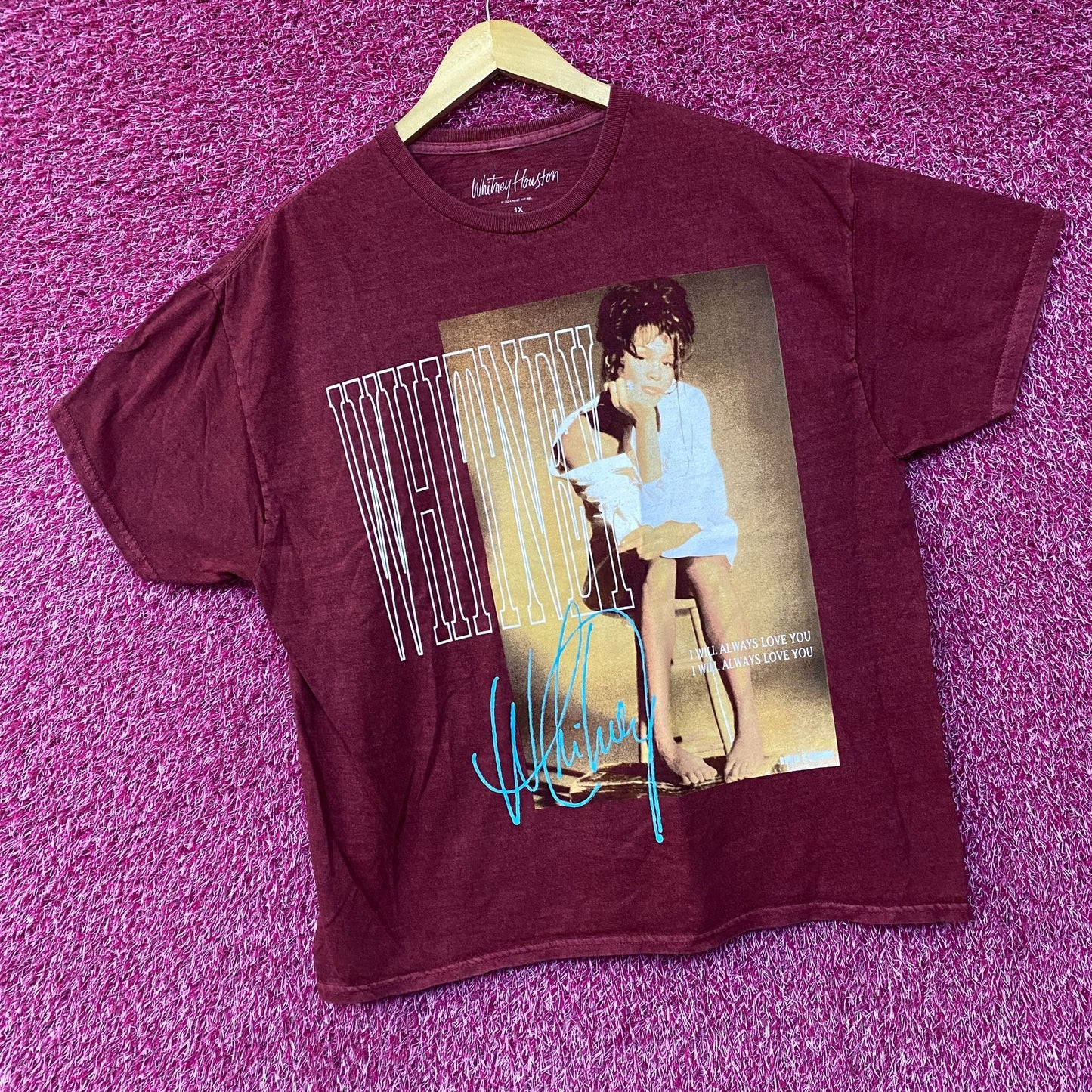 Whitney Houston I Will Always Love You Washed Graphic Burgundy T-Shirt XL