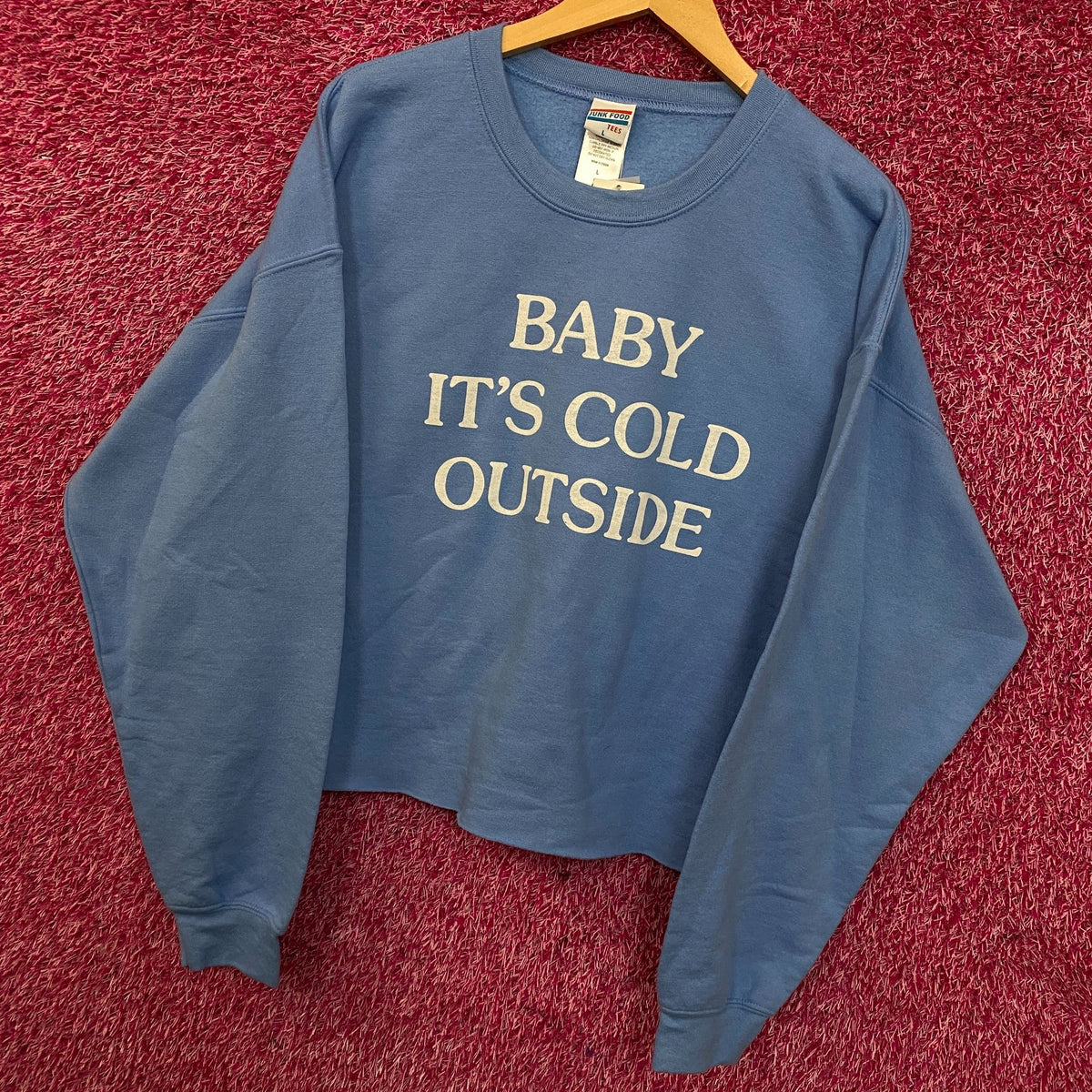 Junk Food "Baby It's Cold Outside" Cropped Crewneck Sweatshirt Large