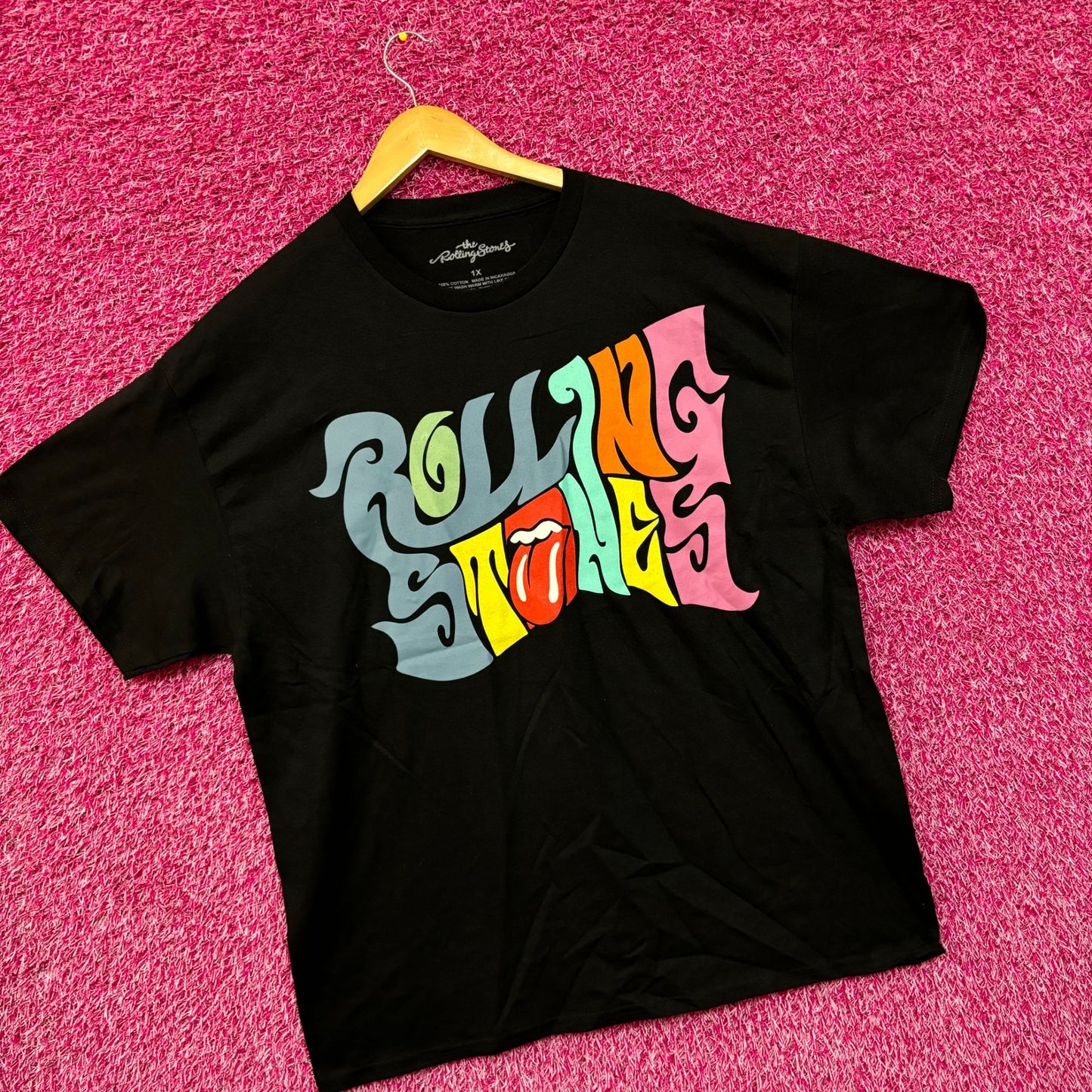 The Rolling Stones Groovy Spellout with Hot Lips Rock Tee 1X