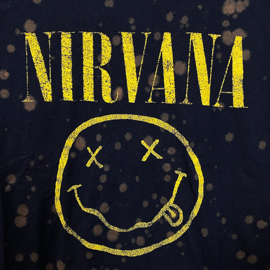 Nirvana Nevermind Tour Smiley Grunge Band Bleach Wash Tee S