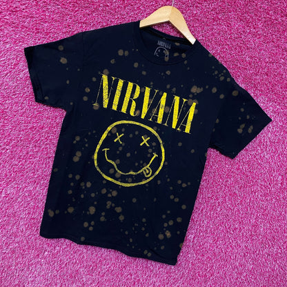 Nirvana Nevermind Tour Smiley Grunge Band Bleach Wash Tee S