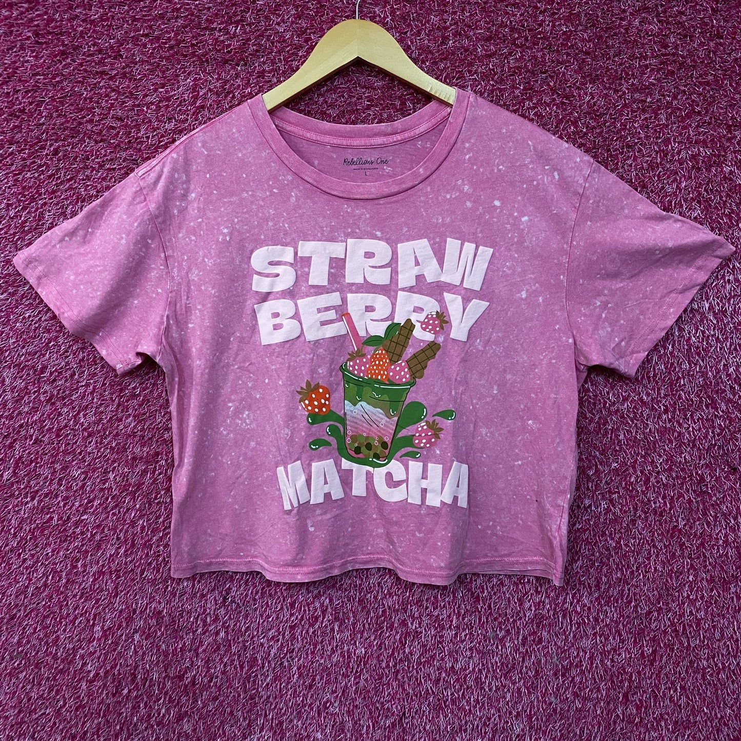 Rebellious One Strawberry Matcha Graphic Women's Crop Top Large