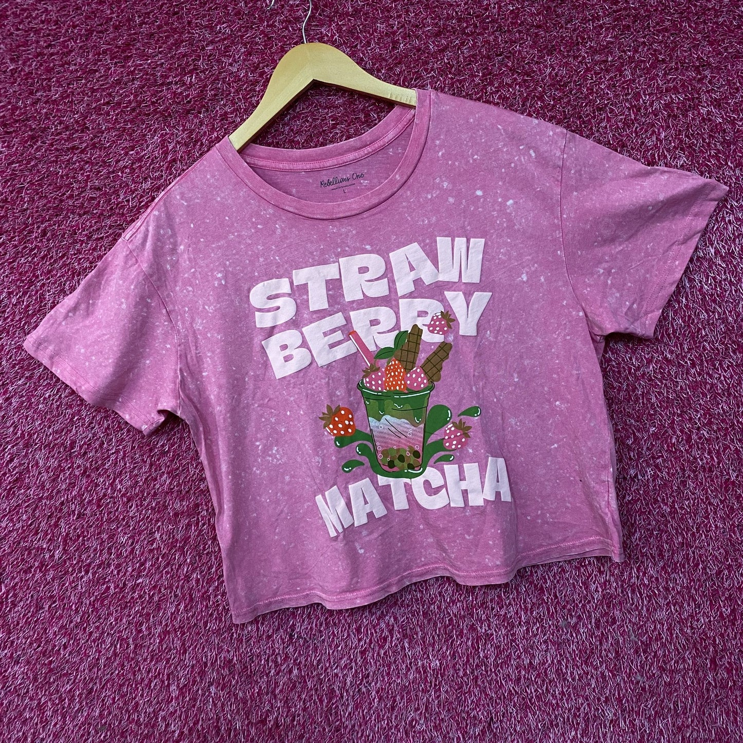 Rebellious One Strawberry Matcha Graphic Women's Crop Top Large