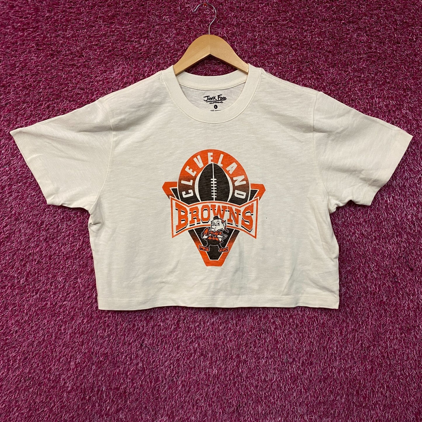 Junk Food Clothing Women's NFL Cleveland Browns Mock Neck Crop Tee Large