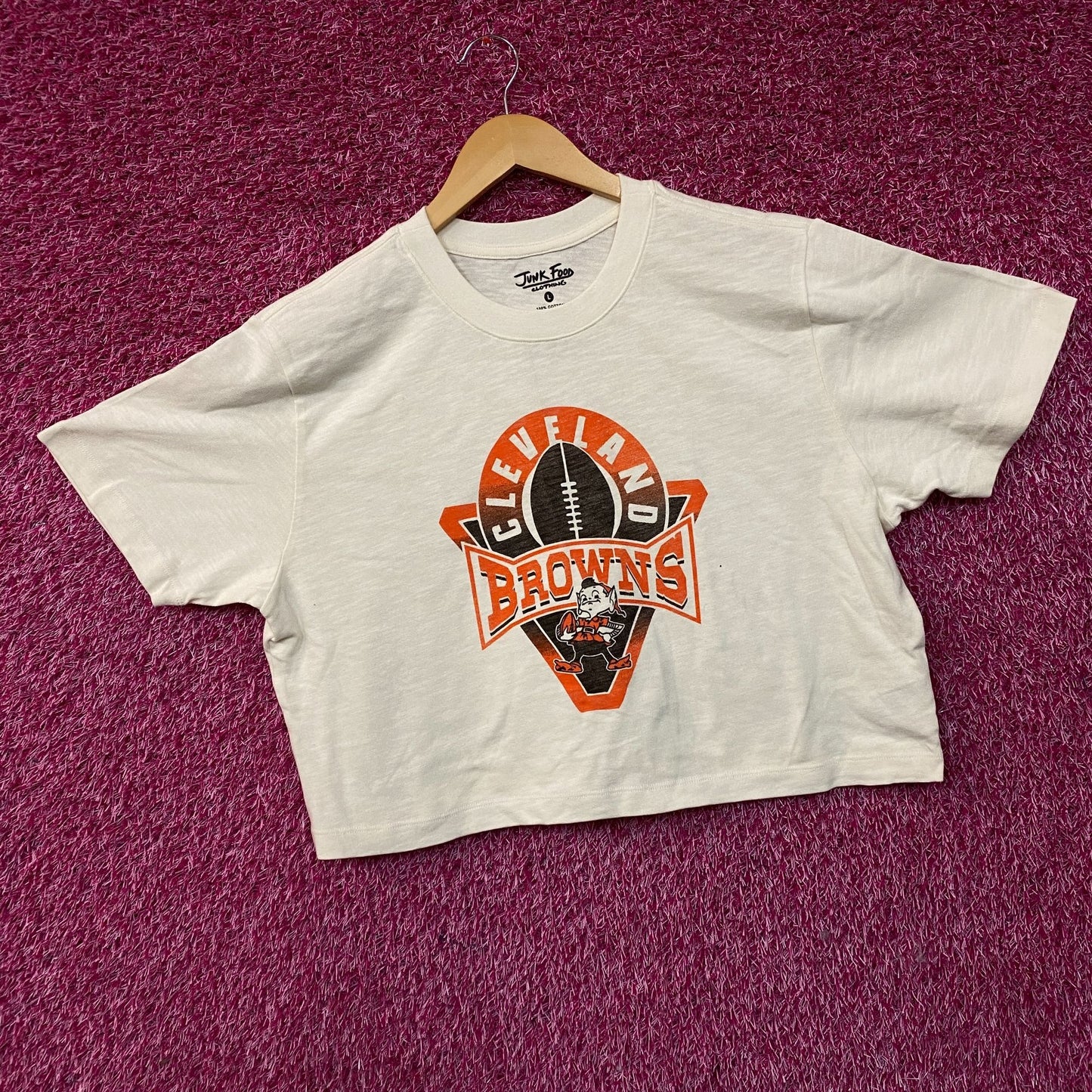 Junk Food Clothing Women's NFL Cleveland Browns Mock Neck Crop Tee Large