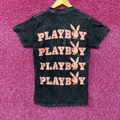 Playboy Logo Bunny Emblem Acid Wash T-Shirt Small