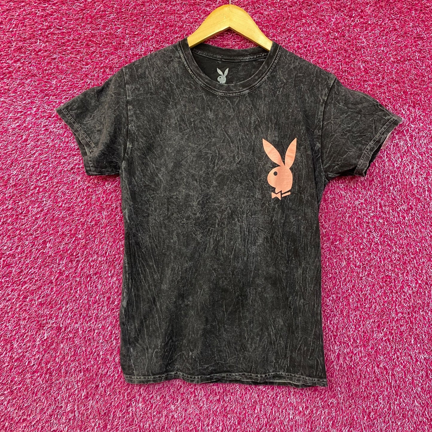Playboy Logo Bunny Emblem Acid Wash T-Shirt Small