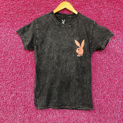 Playboy Logo Bunny Emblem Acid Wash T-Shirt Small