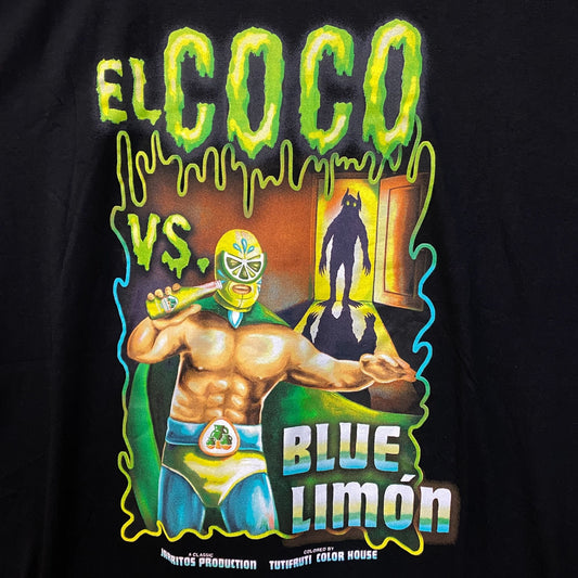 Jarritos Soda El Coco vs Blue Limon Luchador Fight T-Shirt 2XL