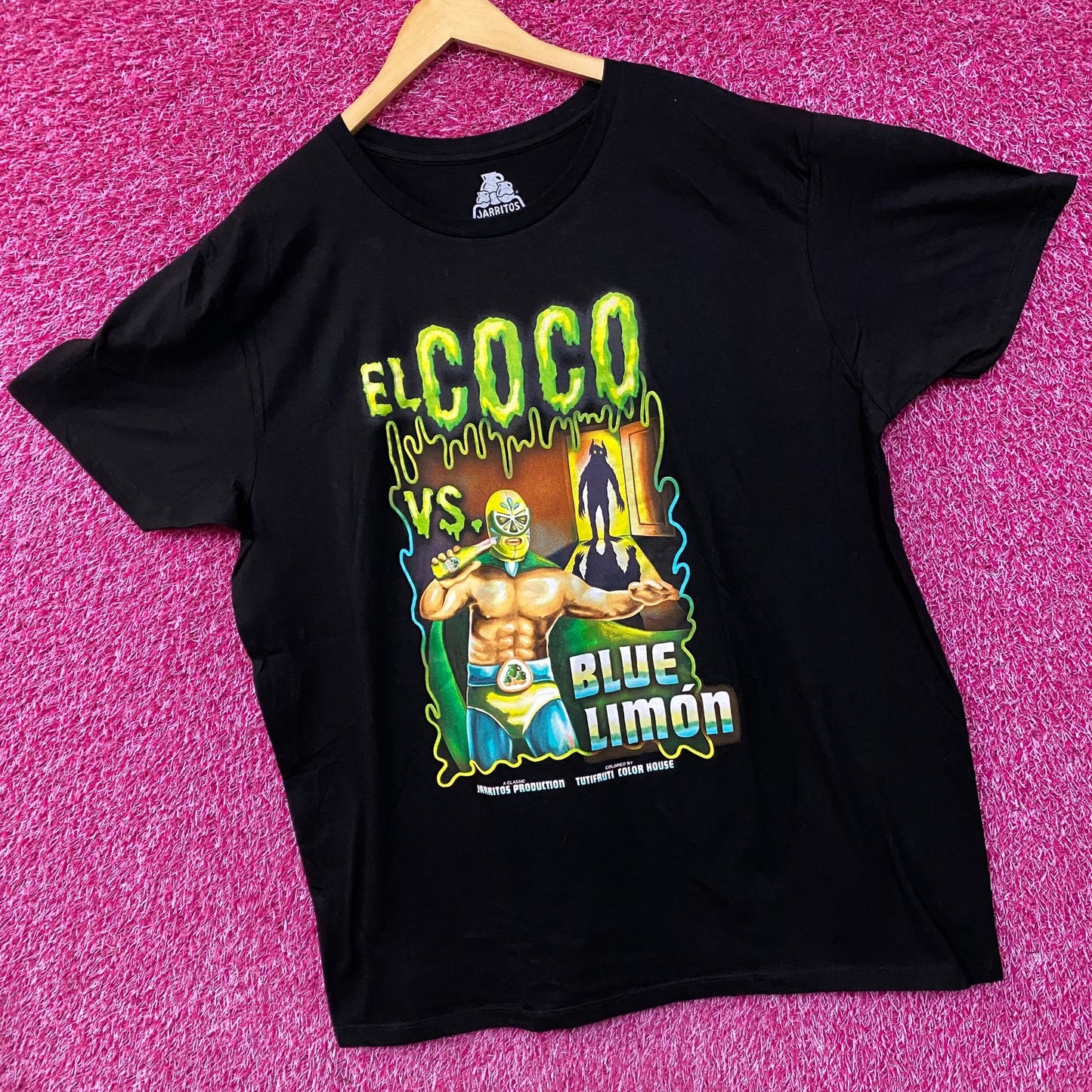 Jarritos Soda El Coco vs Blue Limon Luchador Fight T-Shirt 2XL