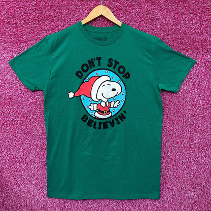 Santa Snoopy Dont Stop Believin Peanuts Christmas Tee L