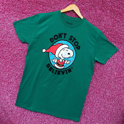Santa Snoopy Dont Stop Believin Peanuts Christmas Tee L