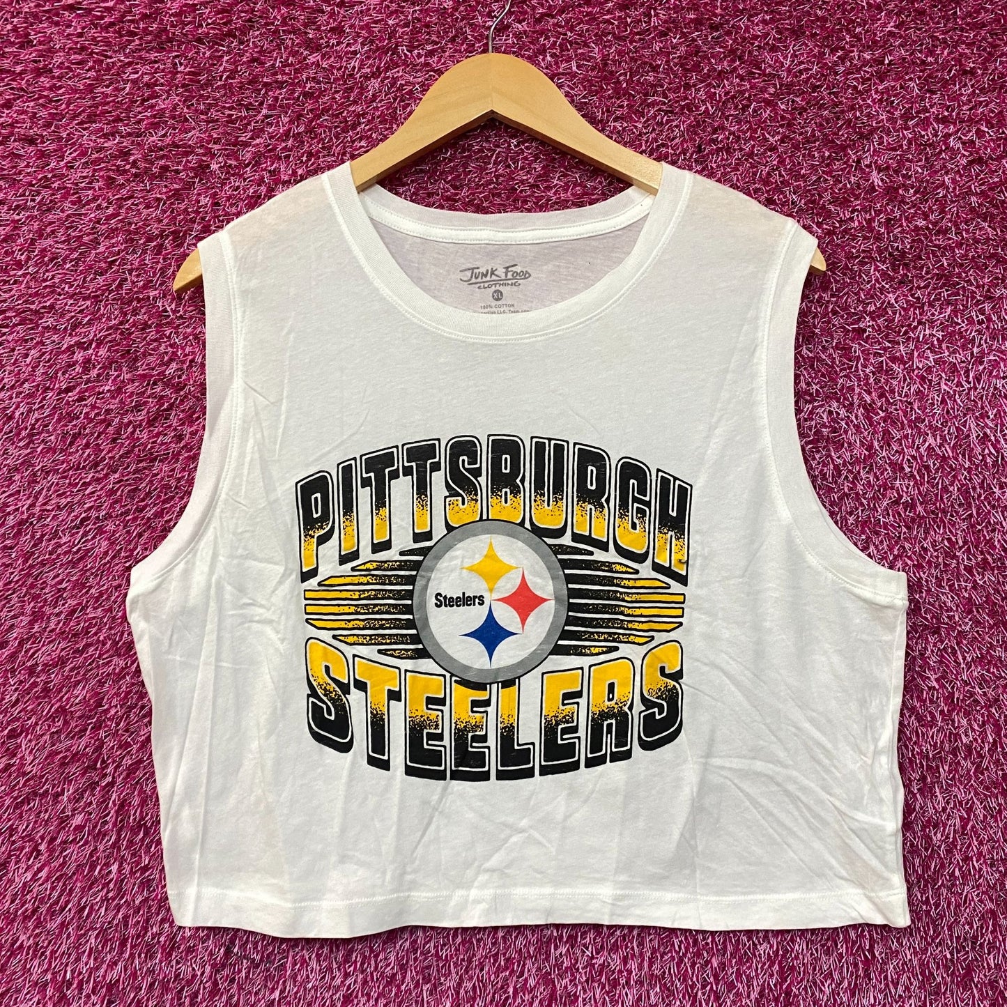 Junk Food Pittsburgh Steelers Football Cropped Sleeveless T-Shirt XL