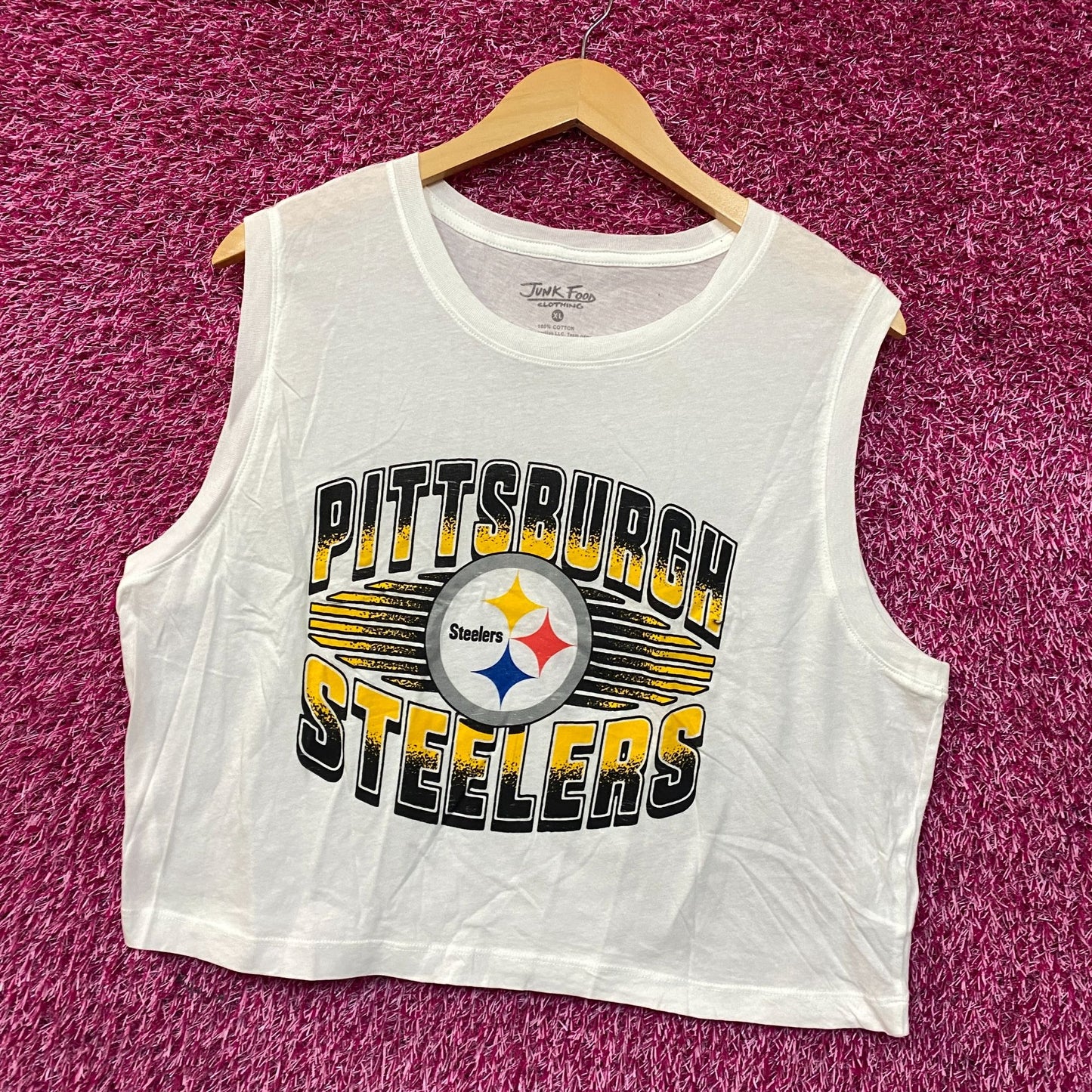 Junk Food Pittsburgh Steelers Football Cropped Sleeveless T-Shirt XL