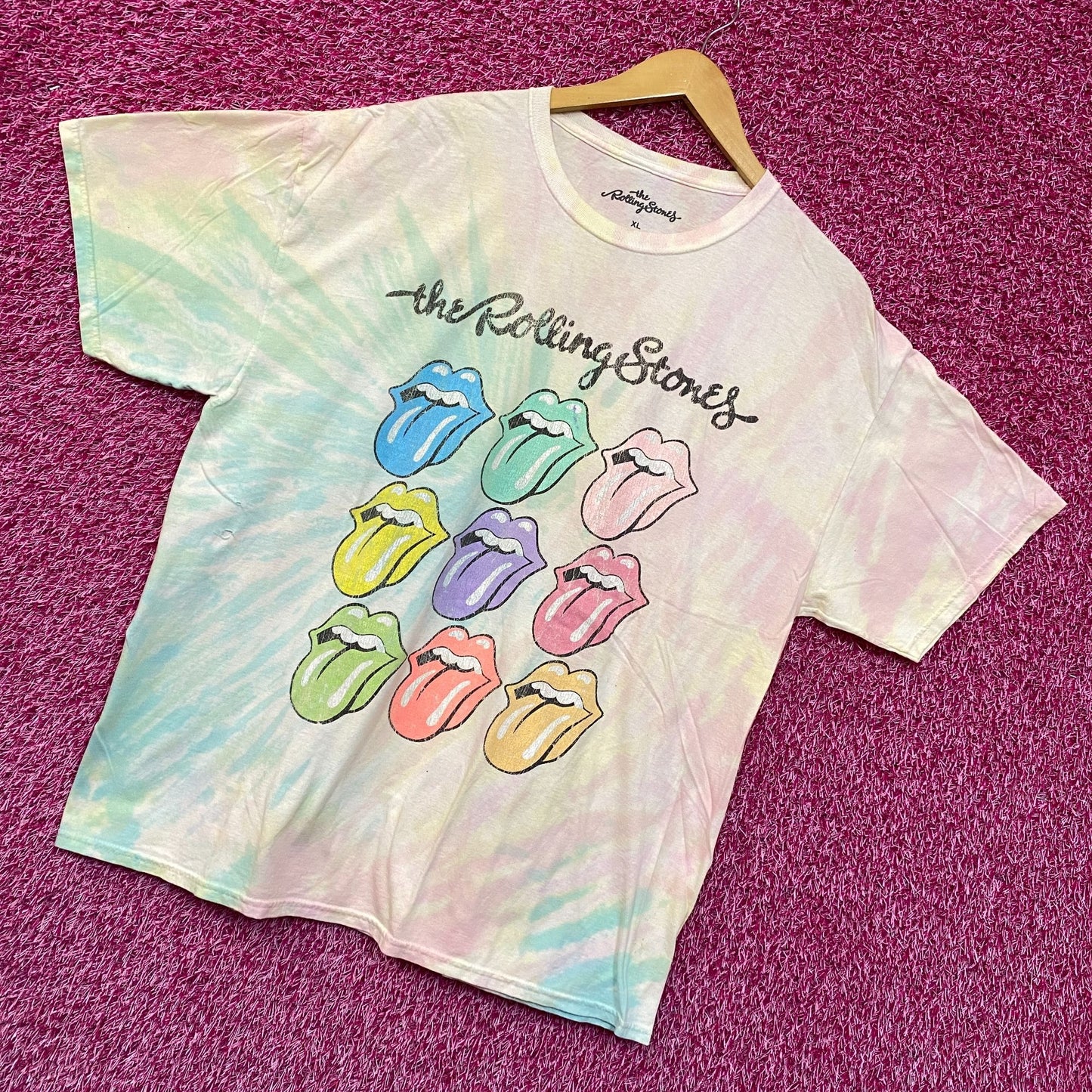The Rolling Stones Hot Lips Pop Art Rock Pastel Tie Dye XL
