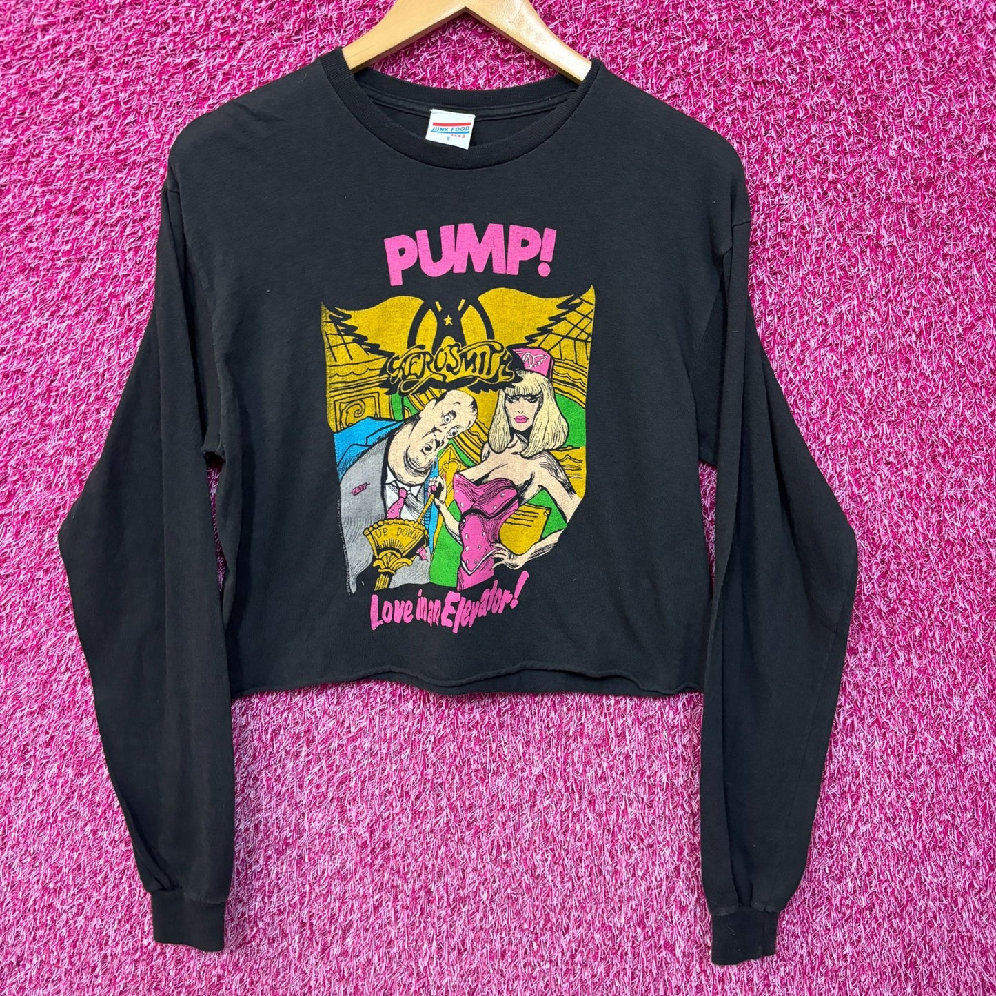 Aerosmith Pump Love in an Elevator Glam Metal Long Sleeve Crop Top S