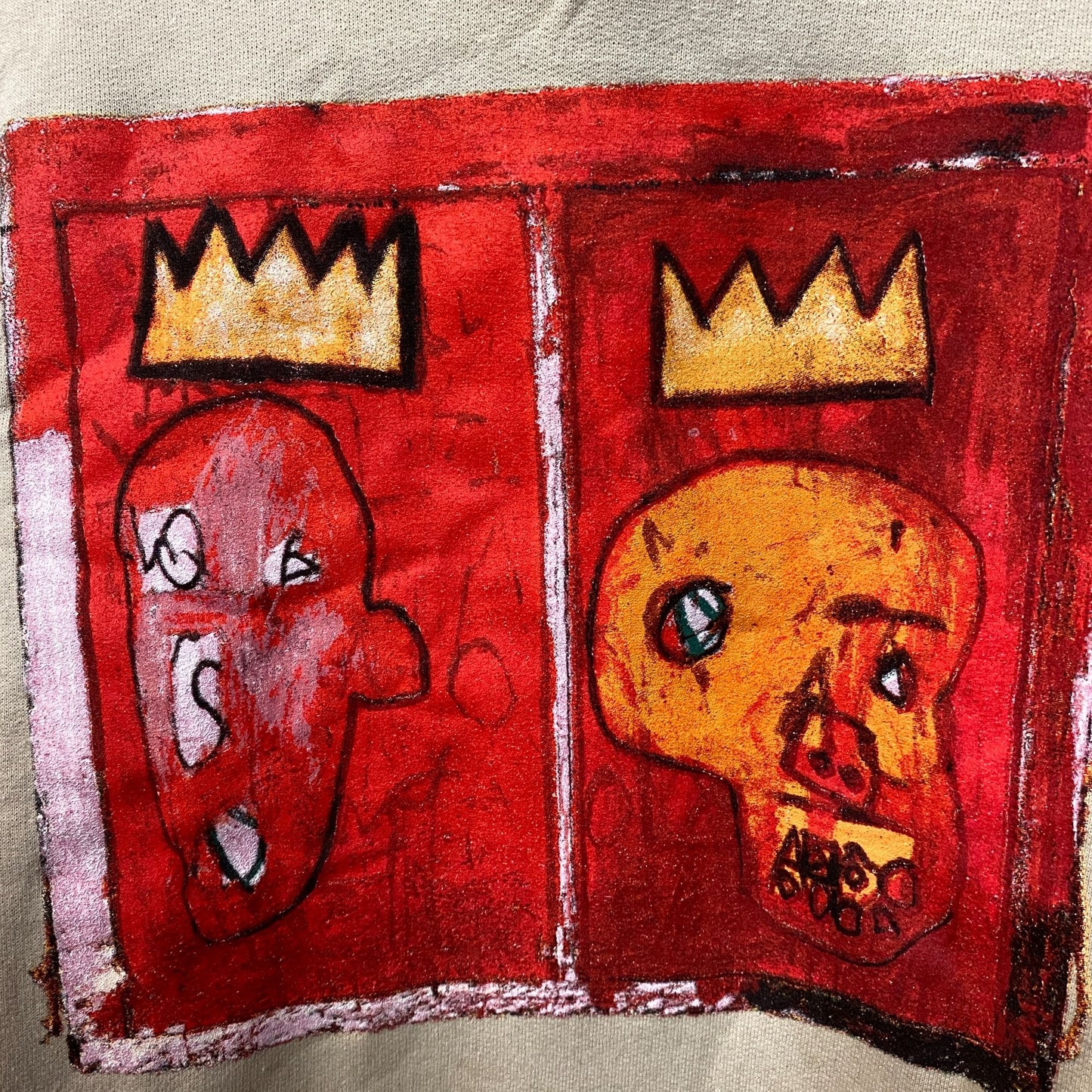 Jean Michel Basquiat Crown King Design Biege Hoodie size Small