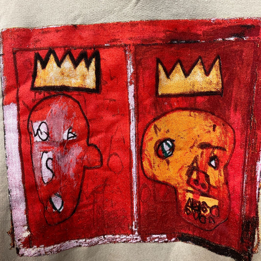 Jean Michel Basquiat Crown King Design Biege Hoodie size Small