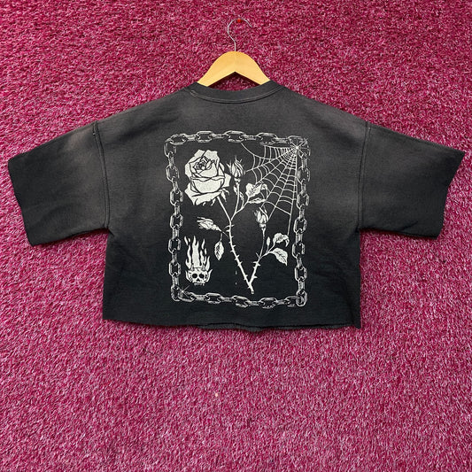 Skull on Fire Acid Wash Crop Top Size S/M