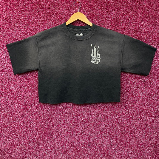 Skull on Fire Acid Wash Crop Top Size S/M