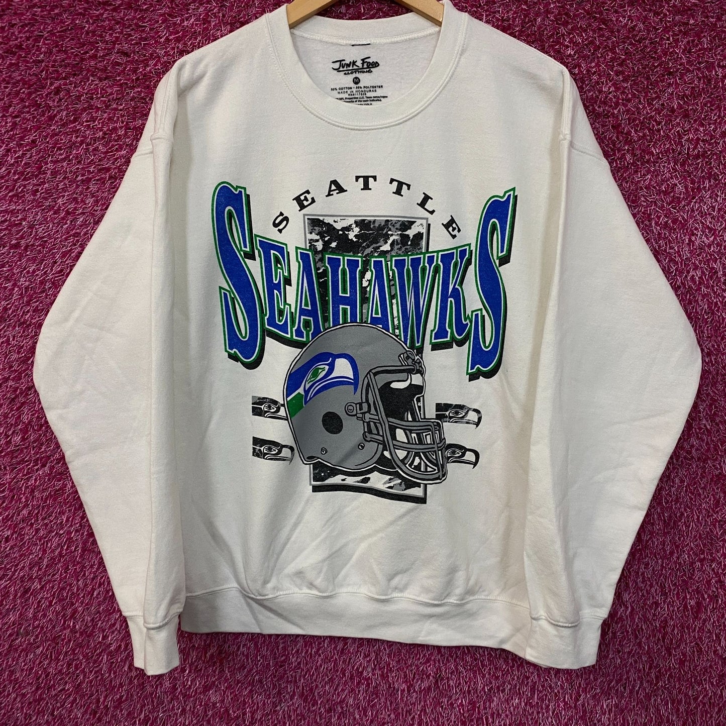 Junk Food Seattle Seahawks Throwback Helmet Graphic Sweatshirt Medium