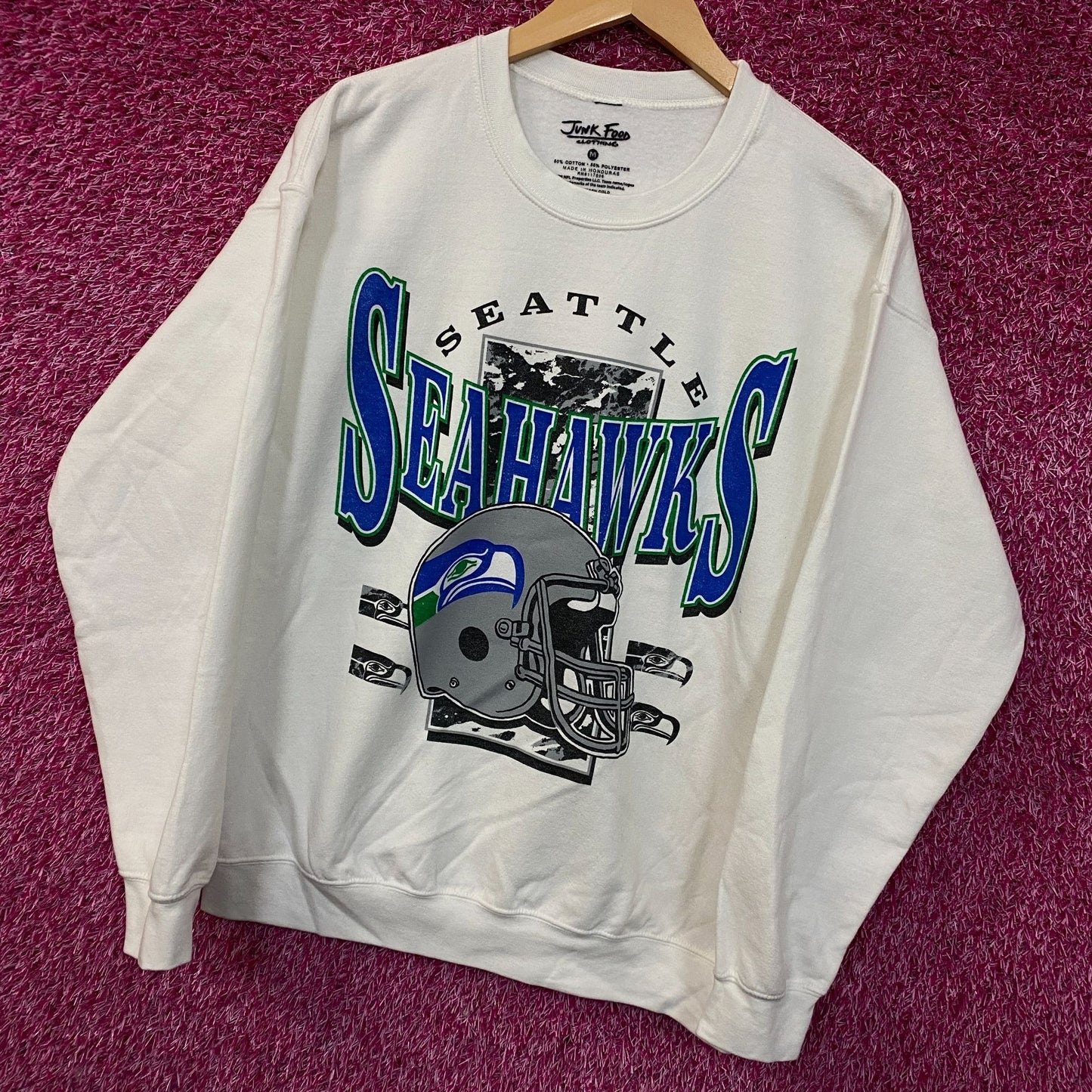 Junk Food Seattle Seahawks Throwback Helmet Graphic Sweatshirt Medium