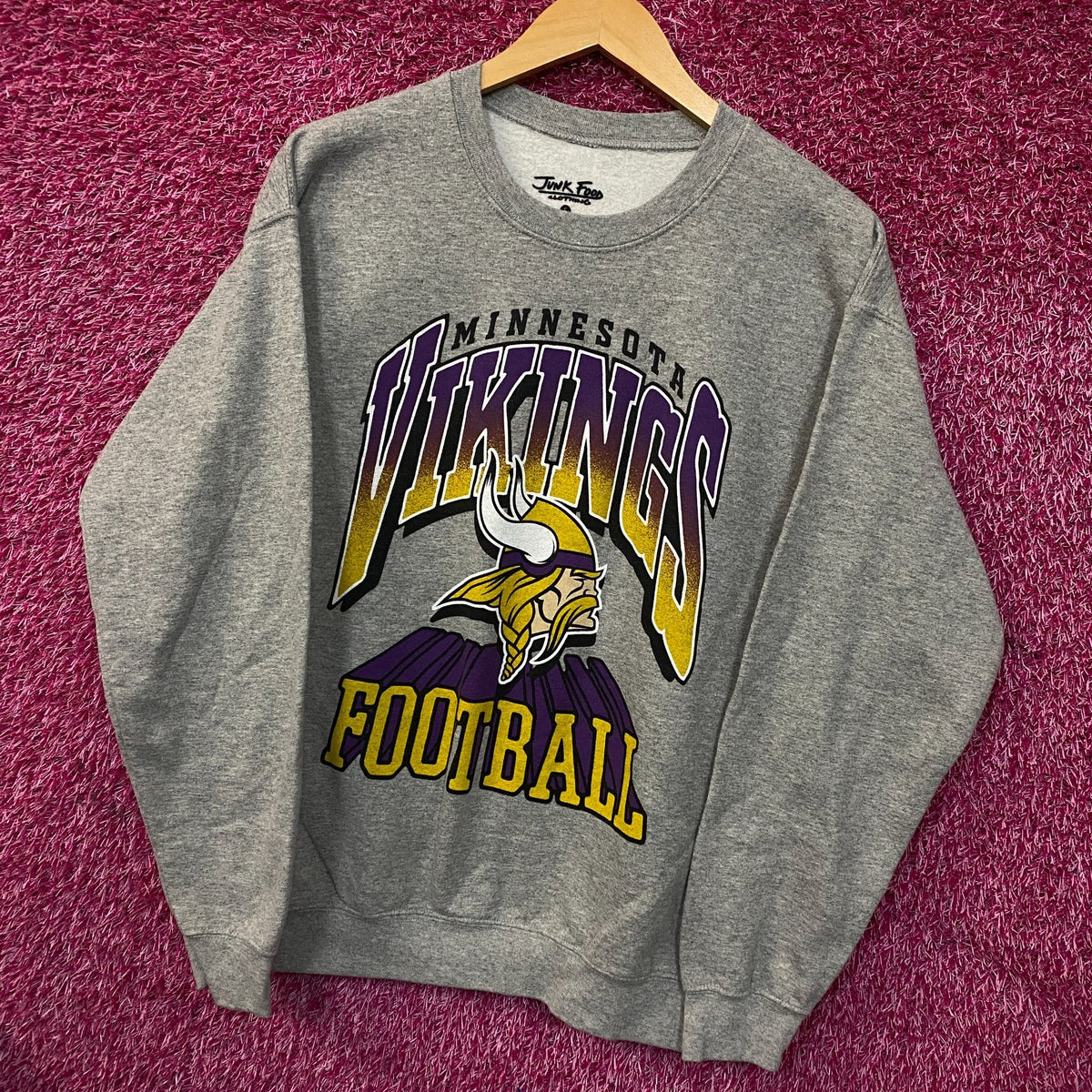 Junk Food Clothing Minnesota Vikings Heathered Gray Crewneck Pullover Sweatshirt Small