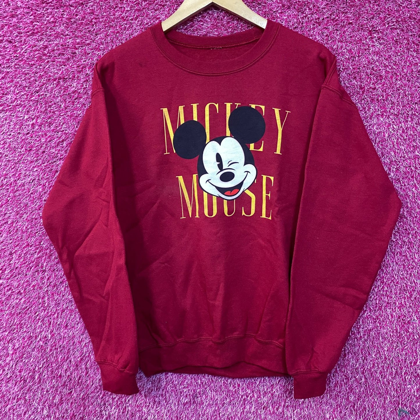 Mickey Mouse Wink Spell-Out Disney Crewneck Sweater Medium