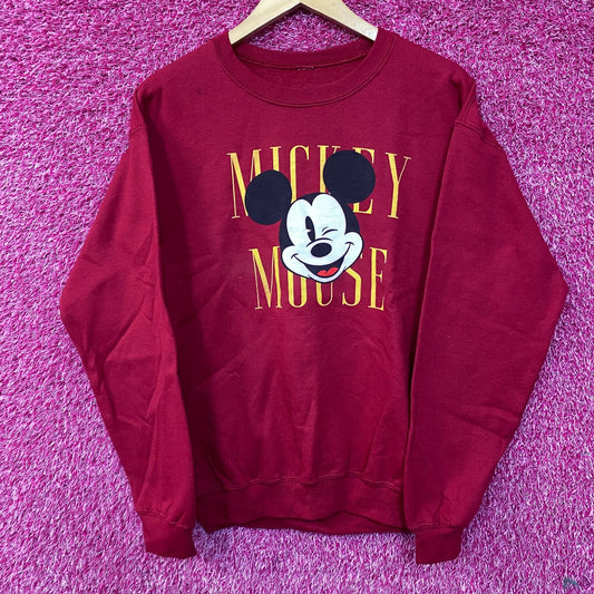 Mickey Mouse Wink Spell-Out Disney Crewneck Sweater Medium
