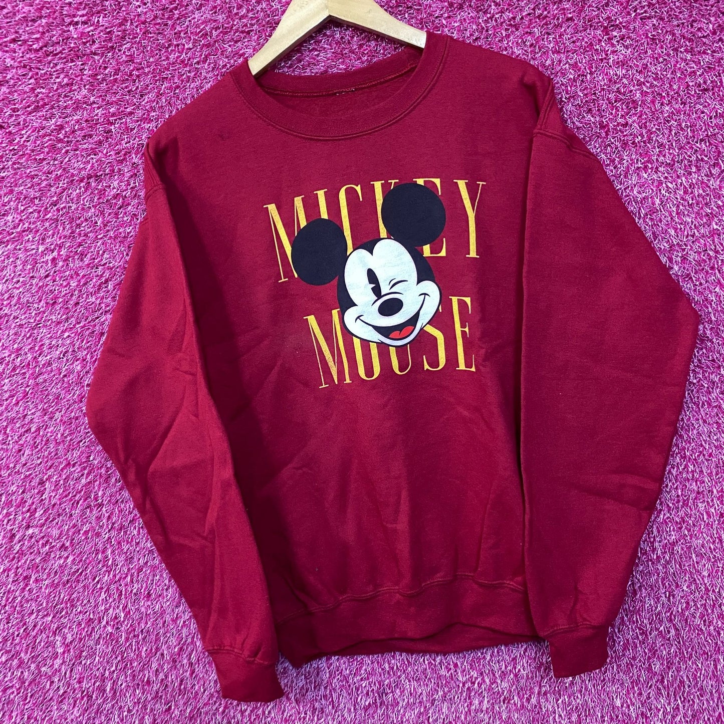 Mickey Mouse Wink Spell-Out Disney Crewneck Sweater Medium