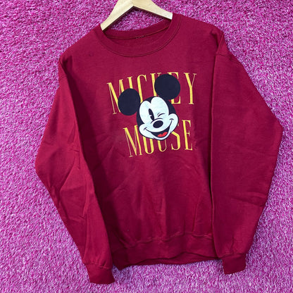 Mickey Mouse Wink Spell-Out Disney Crewneck Sweater Medium