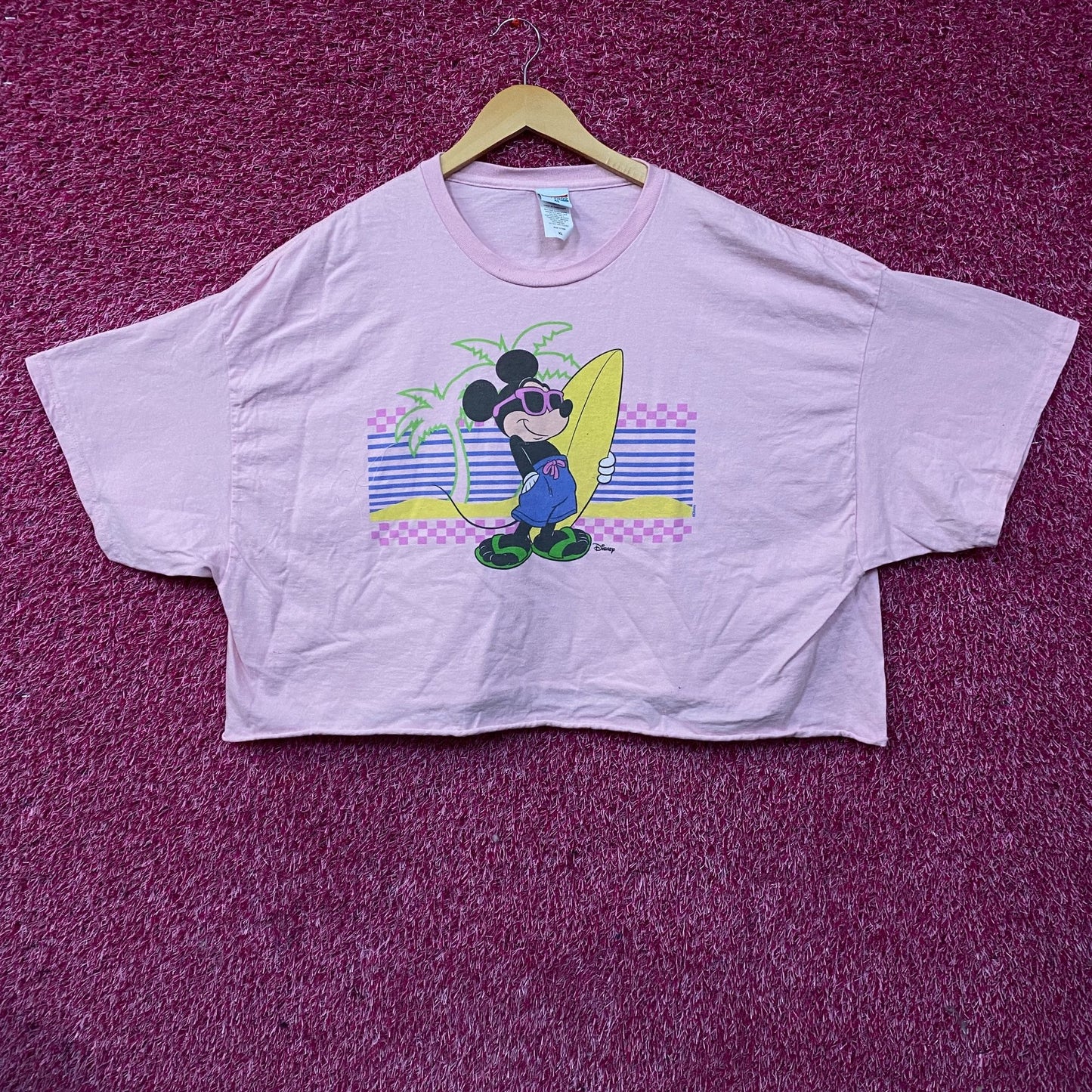Junk Food Clothing Mickey Mouse Surf Flea Market Pink Crop T-Shirt XL