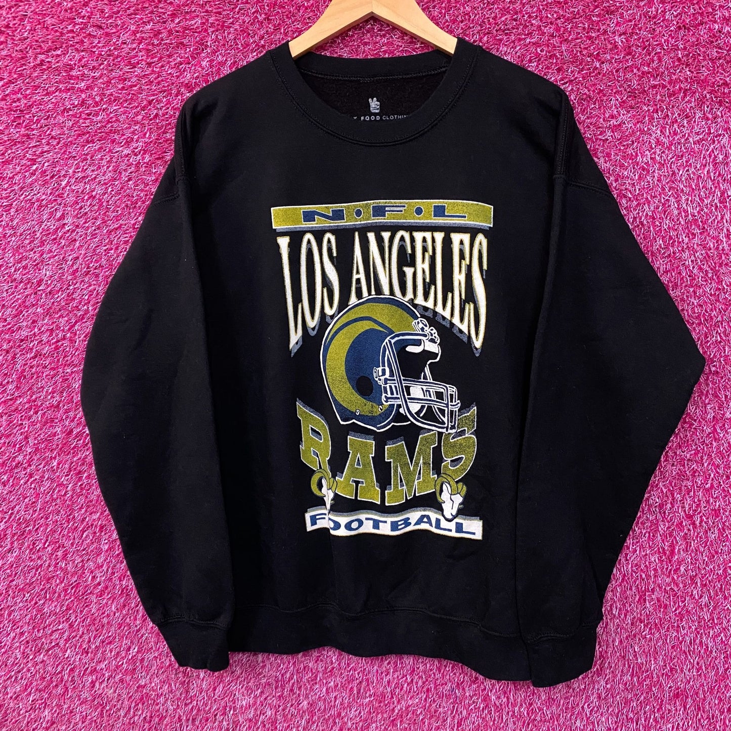Junk Food Clothing Los Angeles Rams NFL Helmet Logo Crewneck Sweater Medium