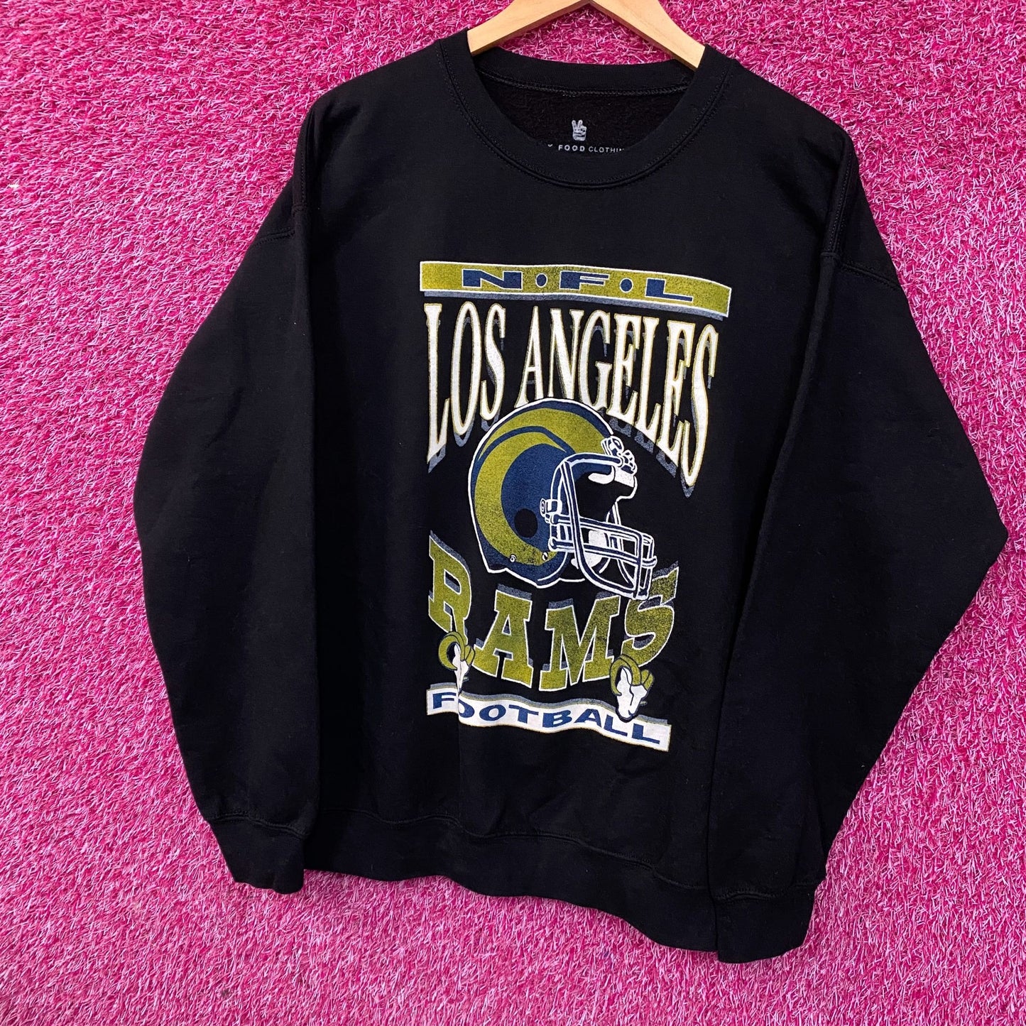 Junk Food Clothing Los Angeles Rams NFL Helmet Logo Crewneck Sweater Medium