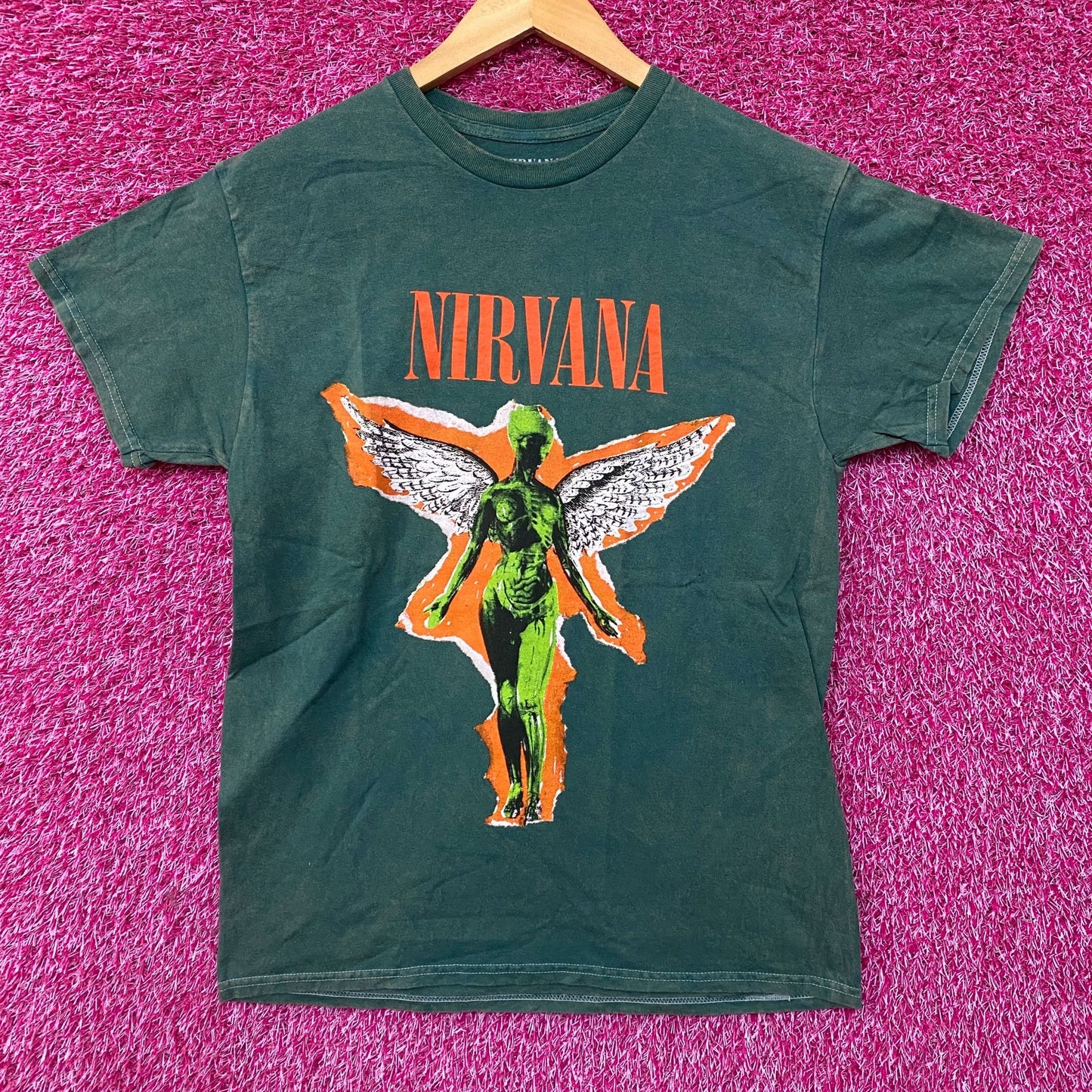 Nirvana In Utero Album Grunge Band Green T-Shirt Medium