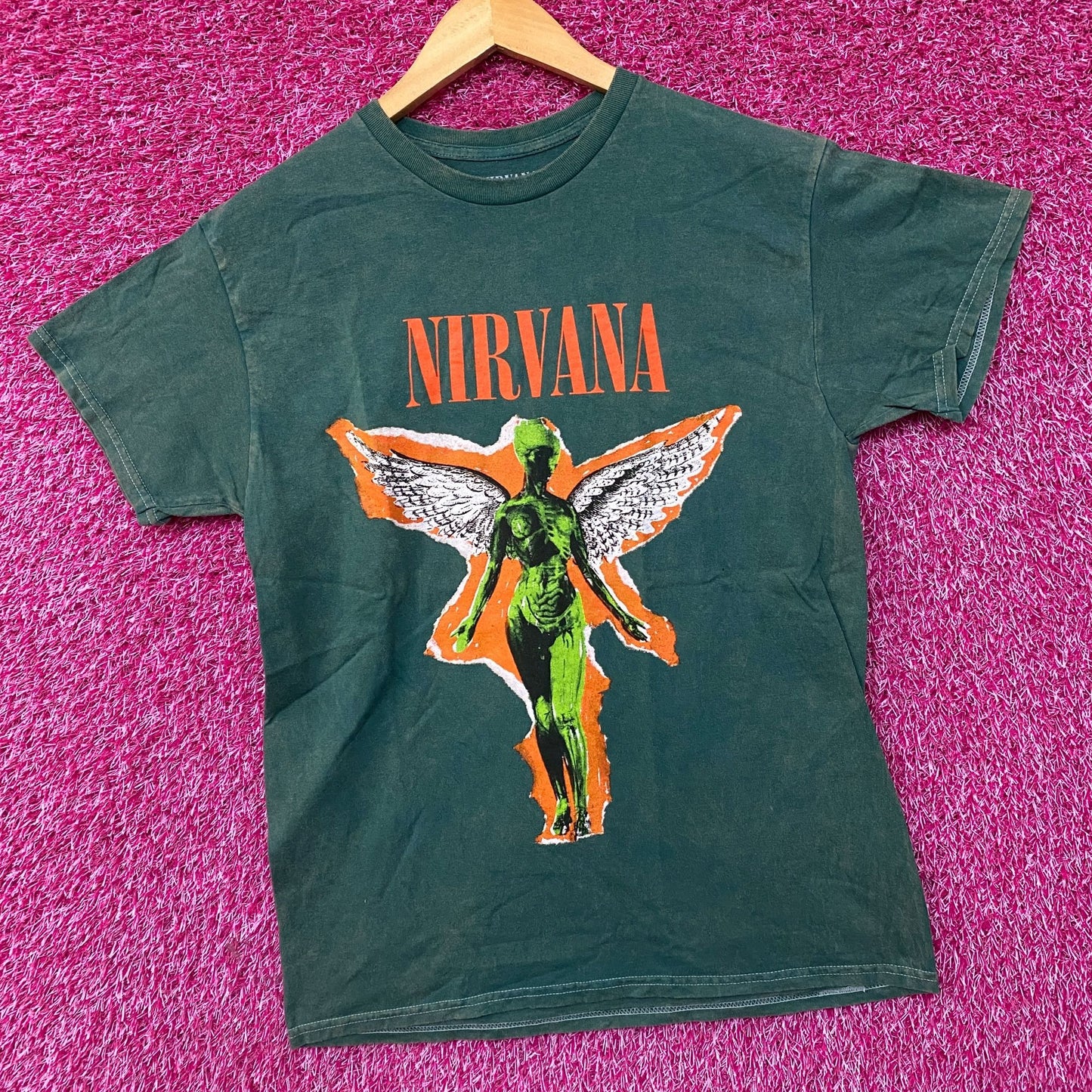 Nirvana In Utero Album Grunge Band Green T-Shirt Medium