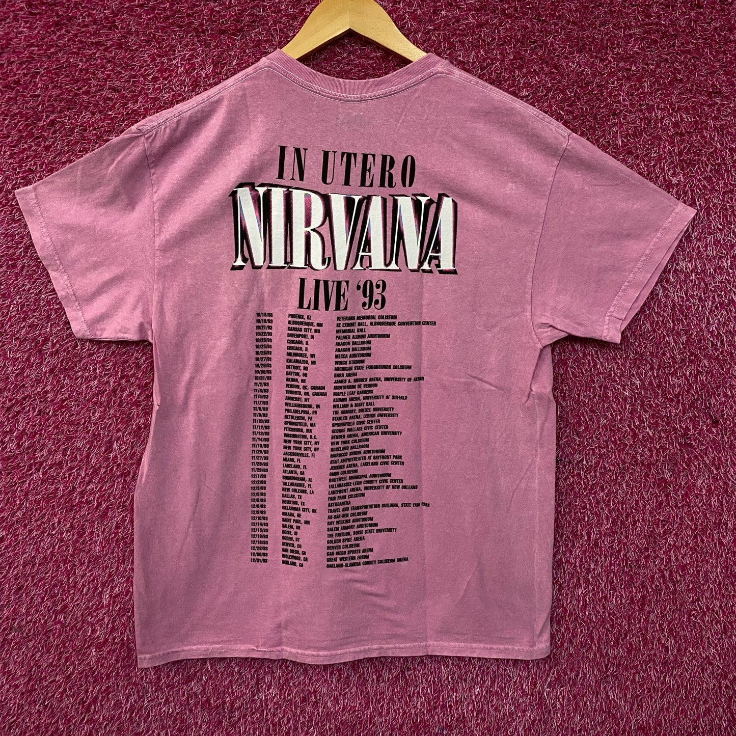 Nirvana In Utero Live 93 Rock Tour Dates Grunge Band Tee Large