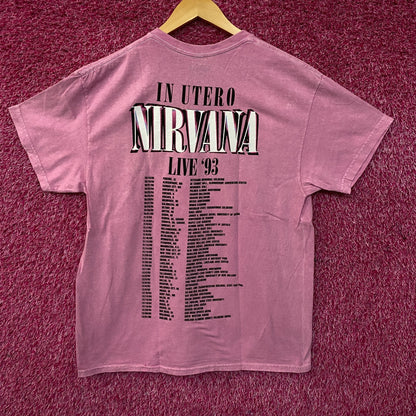Nirvana In Utero Live 93 Rock Tour Dates Grunge Band Tee Large