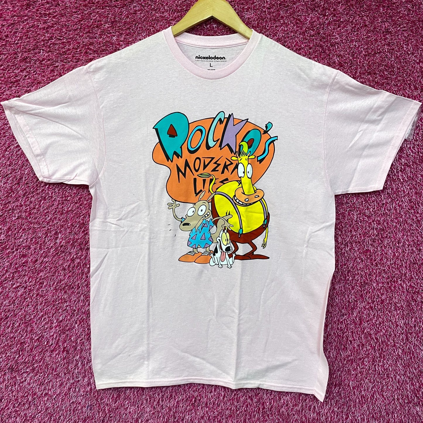 Nickelodeon Rocko's Moder Life Animated Series Cartoon Graphic Pink T-Shirt large