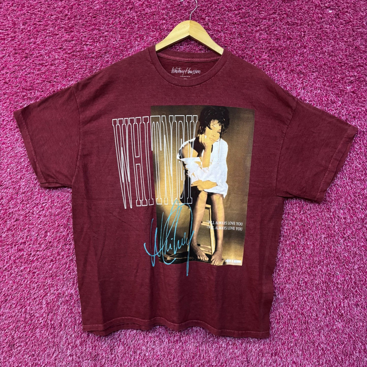 Whitney Houston I Will Always Love You Washed Graphic Burgundy T-Shirt 2XL
