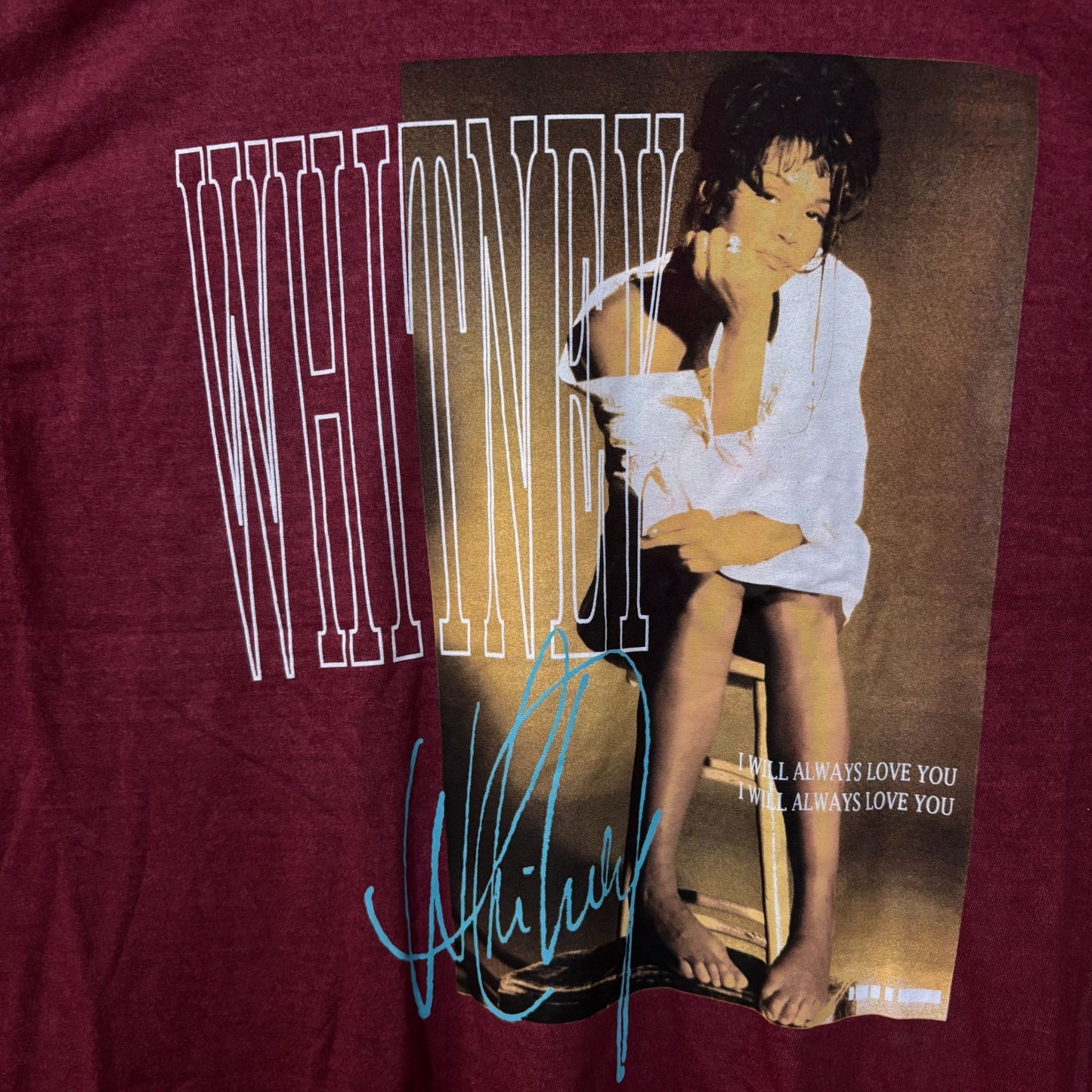 Whitney Houston I Will Always Love You Washed Graphic Burgundy T-Shirt 2XL