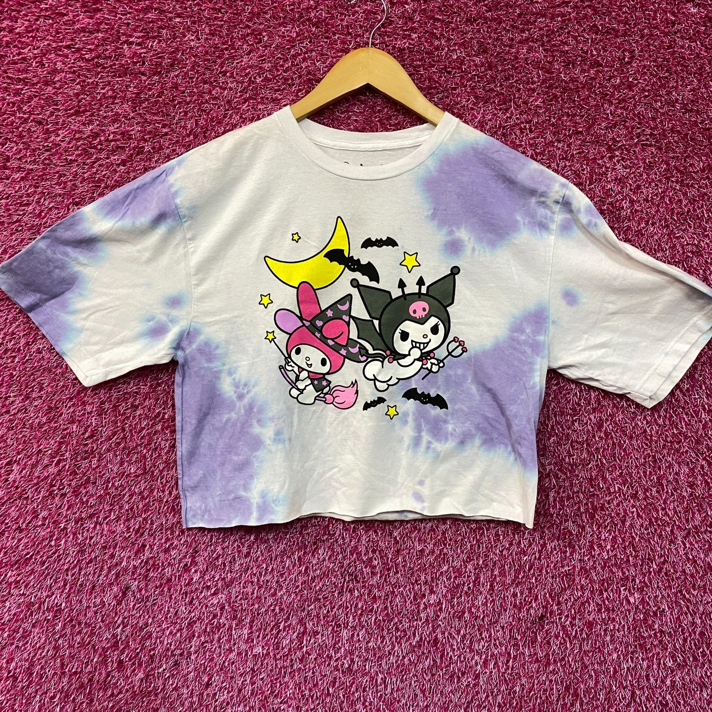 Sanrio Kuromi and My Melody Halloween Tie-Dye Crop T-Shirt Medium