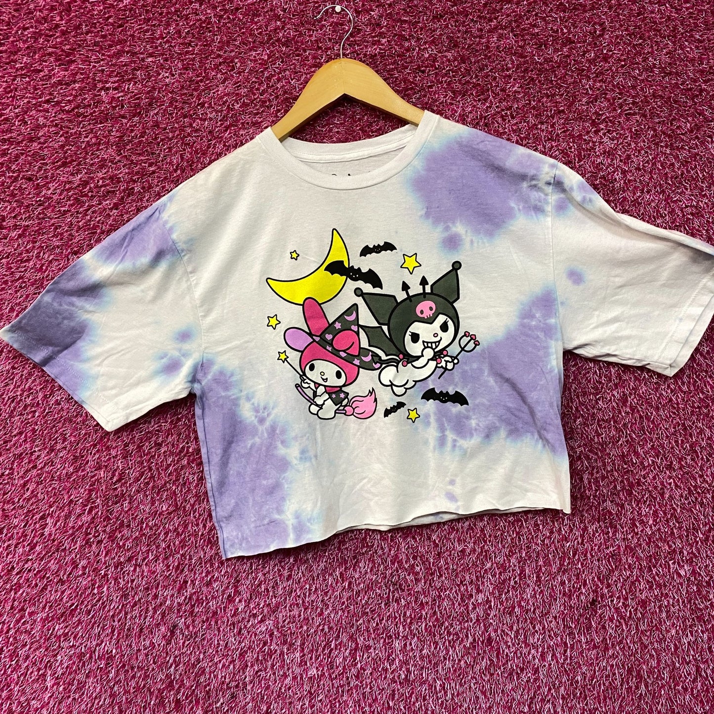 Sanrio Kuromi and My Melody Halloween Tie-Dye Crop T-Shirt Medium