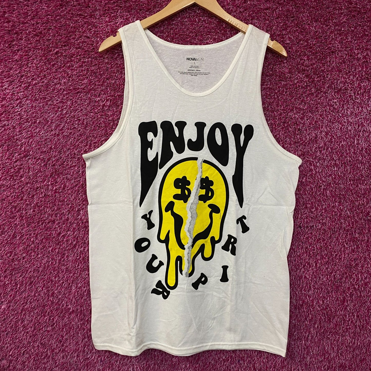 Enjoy Your Trip Melting Smiley Face Tank Top Large