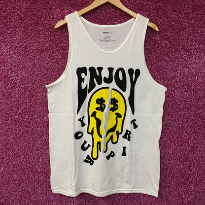 Enjoy Your Trip Melting Smiley Face Tank Top Large