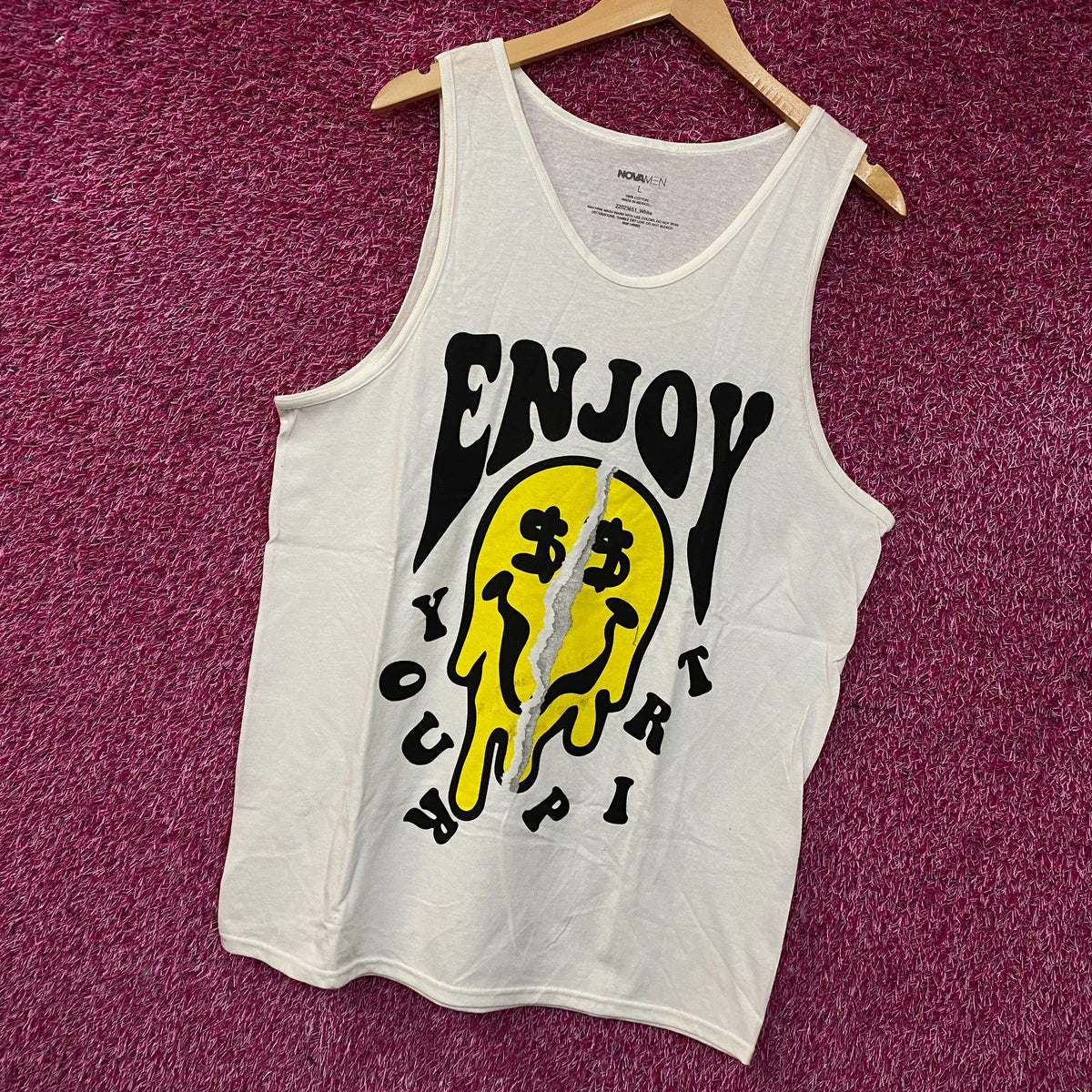 Enjoy Your Trip Melting Smiley Face Tank Top Large